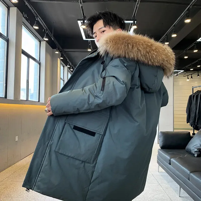 Parka longue à capuche thermique pour hommes, veste d'hiver, manteau coupe-vent, optique en duvet, style chaud, nouveau