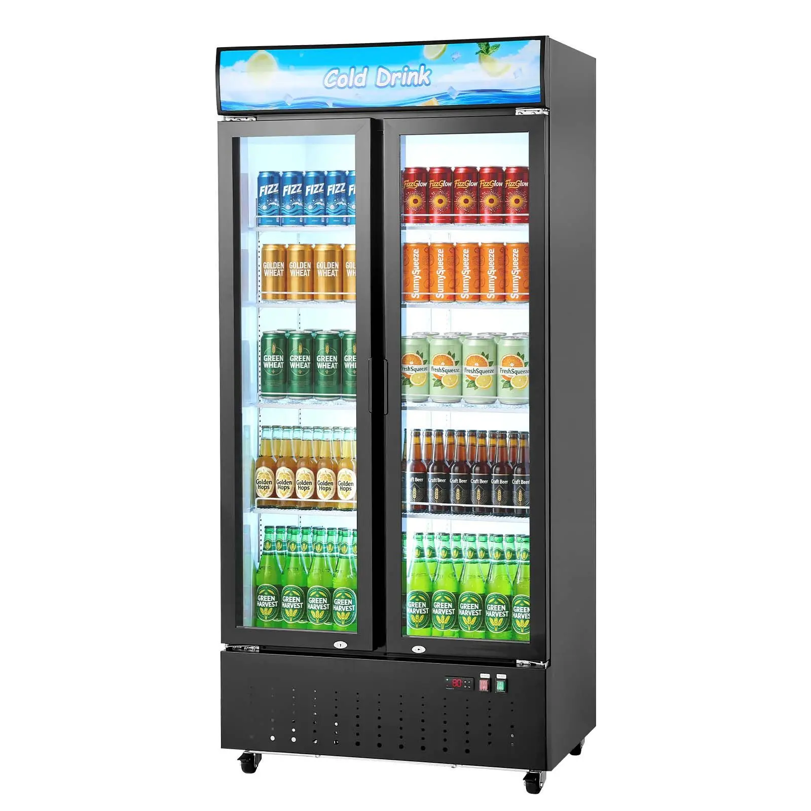 Commercial Merchandiser Refrigerator, 20.8 Cu.Ft / 590L Upright Beverage Cooler, 2 Glass Door Display Refrigerator with