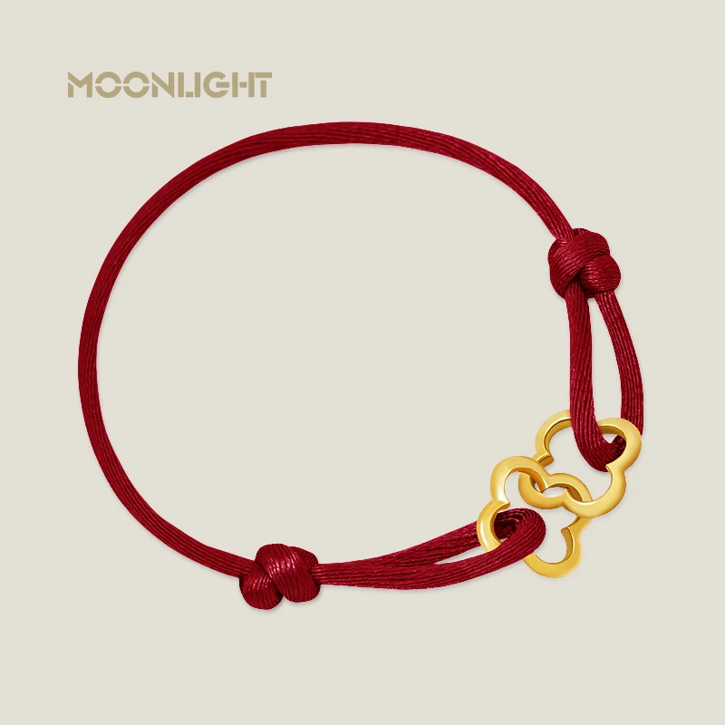 MOONLIGHT Adjustable Double Four Leaf Clover Charm Bracelet For Women Classic Silk Rope Bracelet Fashion Jewelry Party Gifts