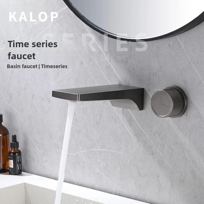 KALOP grifo de lavabo oculto pistola de cobre completo gris oro cepillado cartucho integrado lavabo baño grifo frío y caliente
