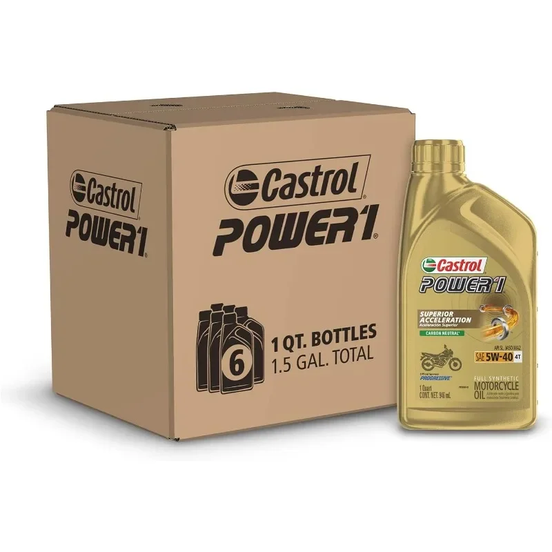 Best Seller Castrol Power1 4T 5W-40 Aceite de motocicleta totalmente sintético, 1 cuartos, paquete de 6