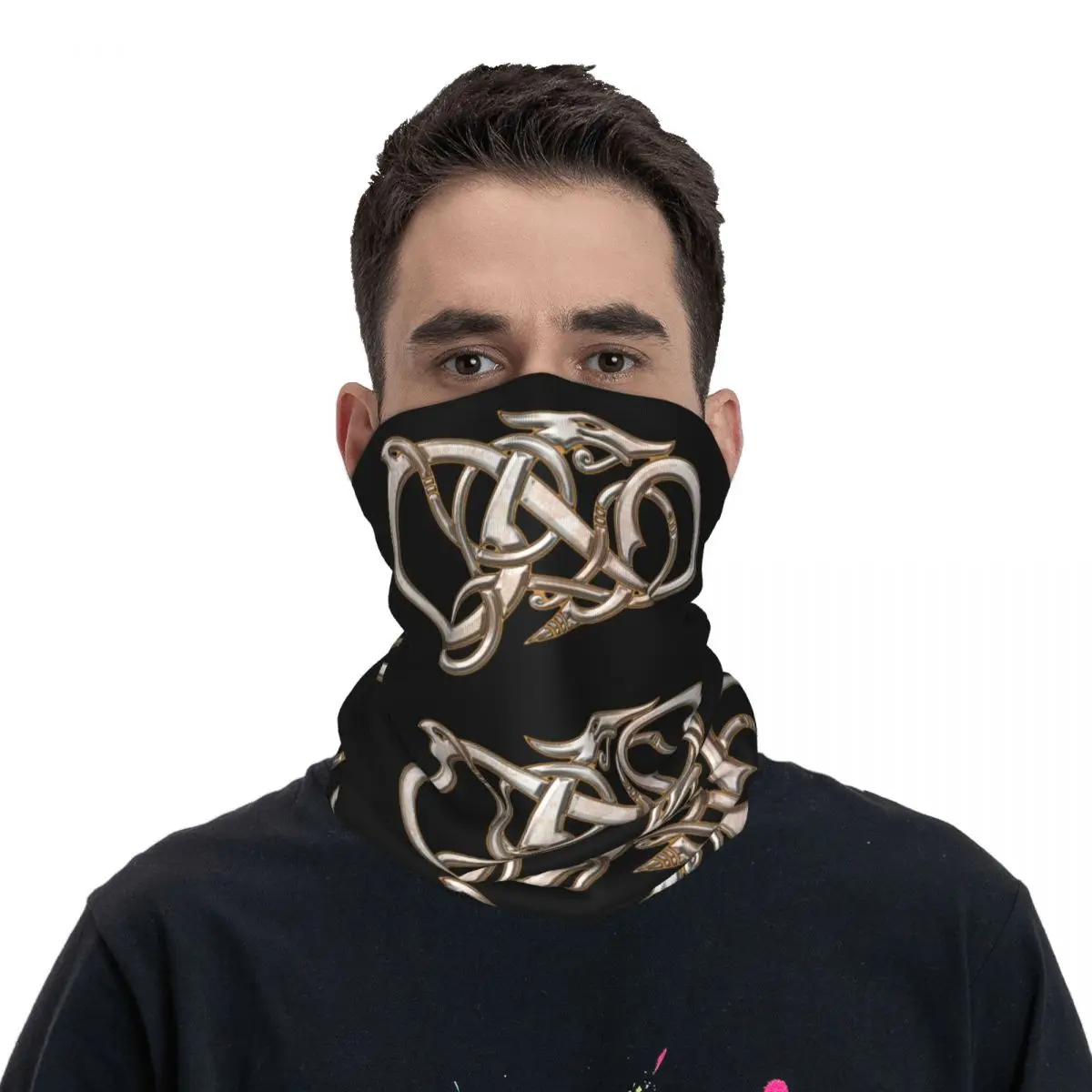 Viking Dragon In Metal Bandana Neck Gaiter Printed Celtic Knot Balaclavas Wrap Scarf Cycling Hiking for Men Women Adult Outdoor