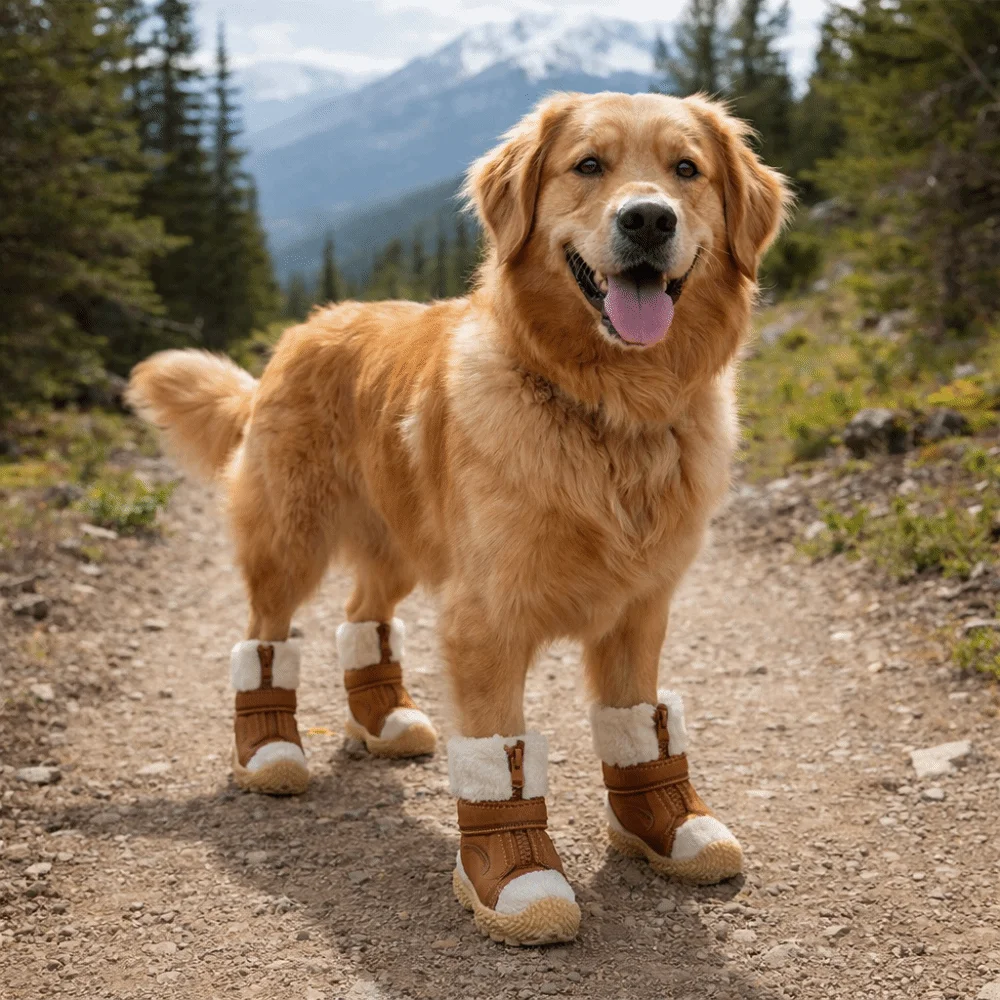4 ピース/セット防水冬用犬靴調節可能な厚みのあるペット暖かいブーツ耐摩耗性足プロテクター秋冬