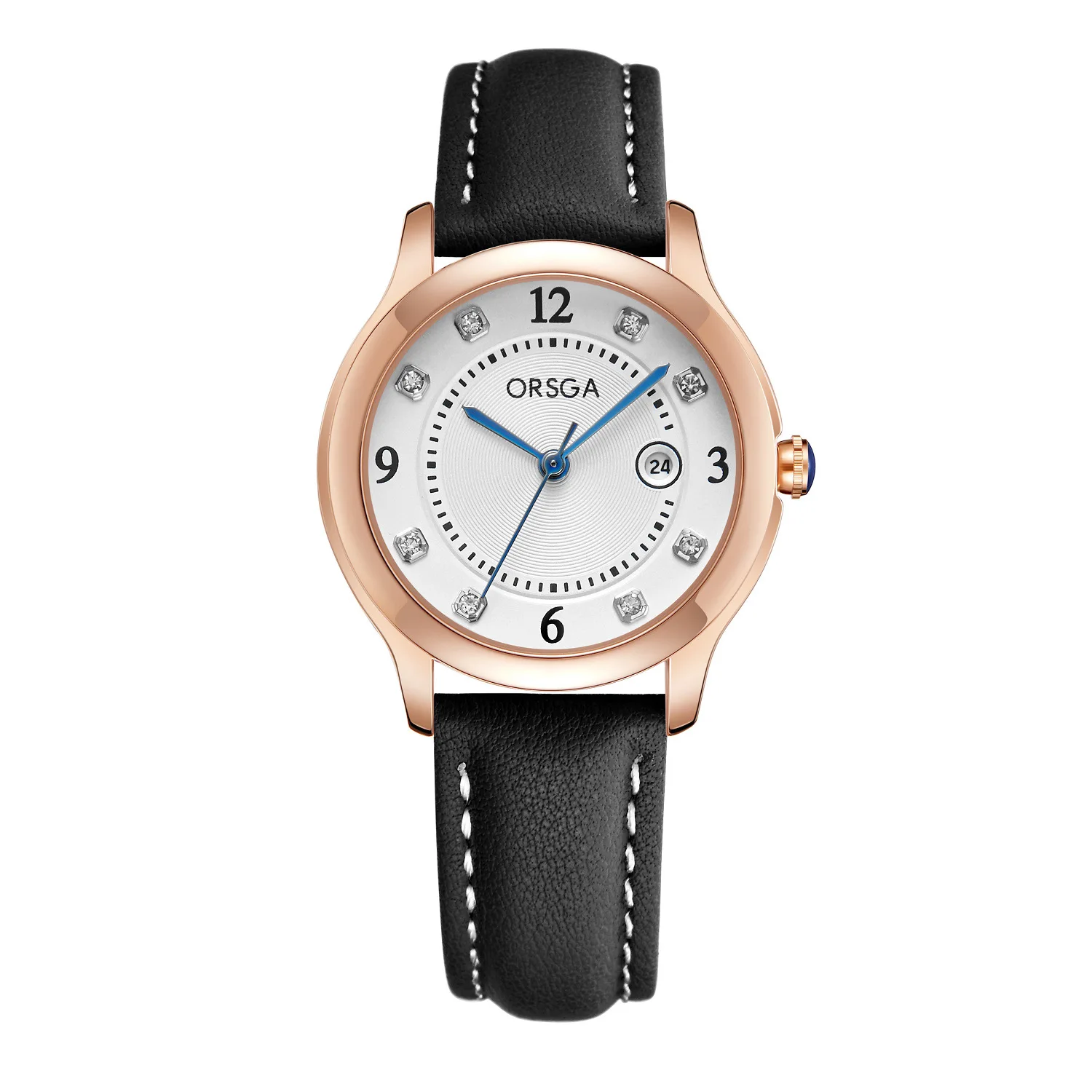 ساعة كوارتز للنساء مجموعة أزياء بقطر 33 ملم وحزام جلدي بسمك 11 ملم وتقويم موضع الساعة 3