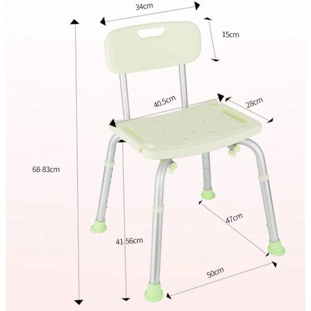 Adjustable Height Bath Bench, with Backrest Non-Slip Bathtub Stool Seniors Disabled Lightweight Compact Small Shower Chair