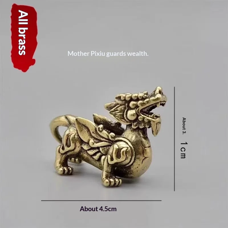 Pair Brass Pixiu Figurines Male Female, Feng Shui Pi Yao Statues Wealth Attraction & Money Protection, Mini Copper Ornament Tea view 5