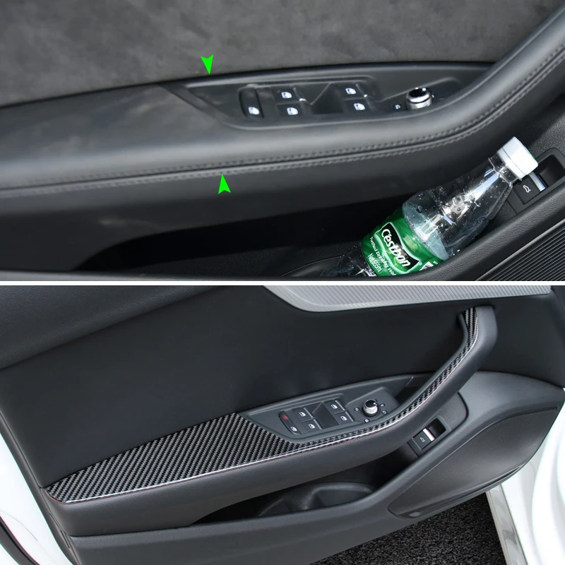 

For Audi A4 B9 A4L 2017 2018 Carbon Fiber Car Door Handle Armrest Panel Window Lift Cover Trim