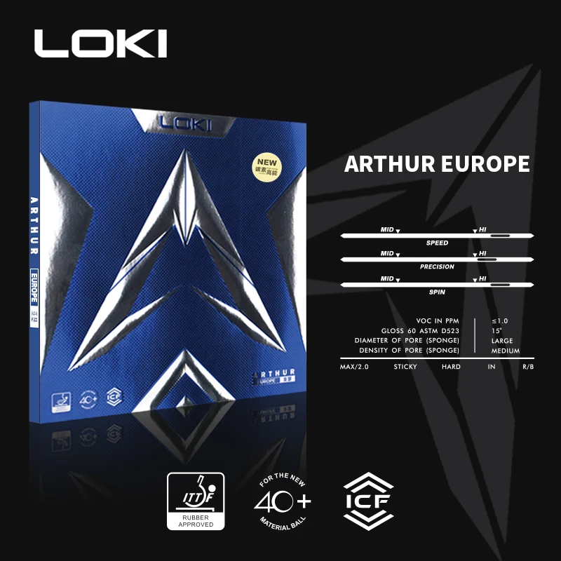 

LOKI High Rebound Table Tennis Rubber ARTHUR EUROPE Sticky Pips in Ping Pong Rubber with Carbon Sponge for Arc Loop Style