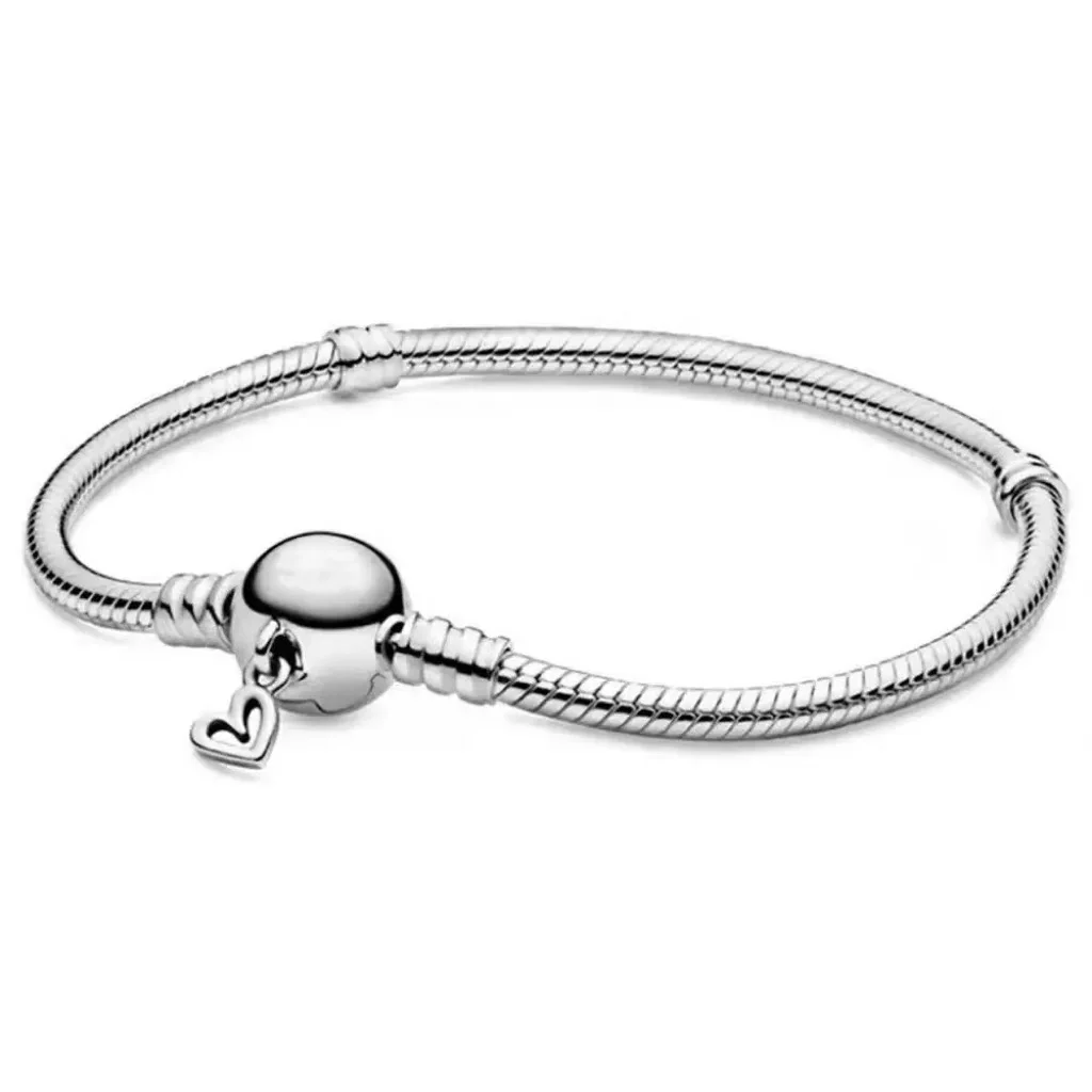 Fashionable Heart-shaped Bracelet S925 Sterling Silver Snake Bone Chain DIY Charms Women's Jewelry Valentine's Day Gifts