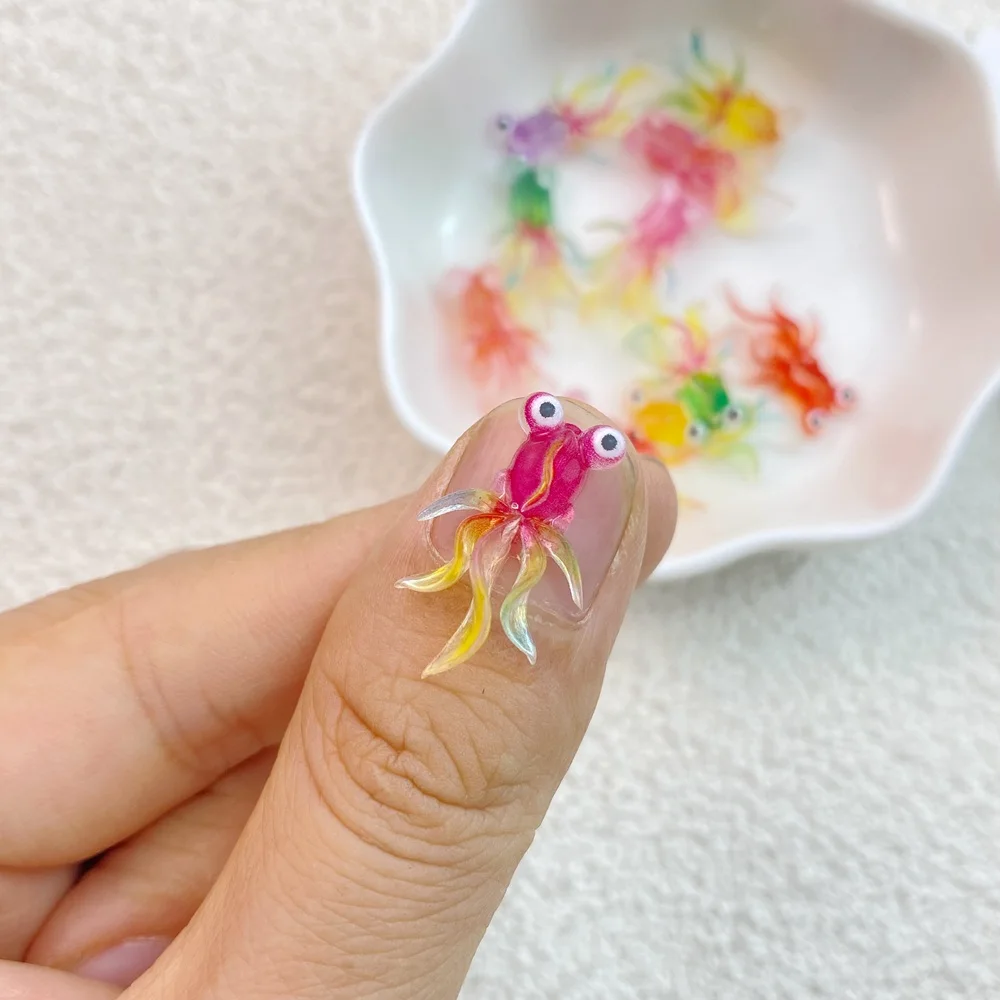 20Pcs New Cute Resin Mini Cartoon Colorful Little Goldfish Flat Back Manicure Parts Embellishments For Hair Bows Accessories