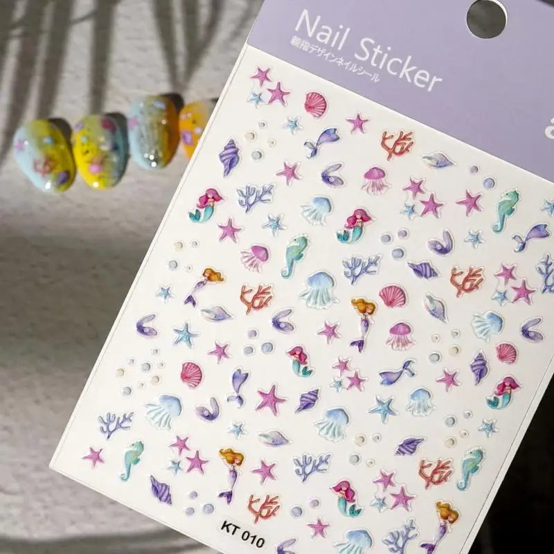 Pegatinas para decoración de uñas, Color bonito, océano, relieve 3D, estrella de mar de verano, concha, calcomanías para decoración de uñas, suministros para decoración de uñas