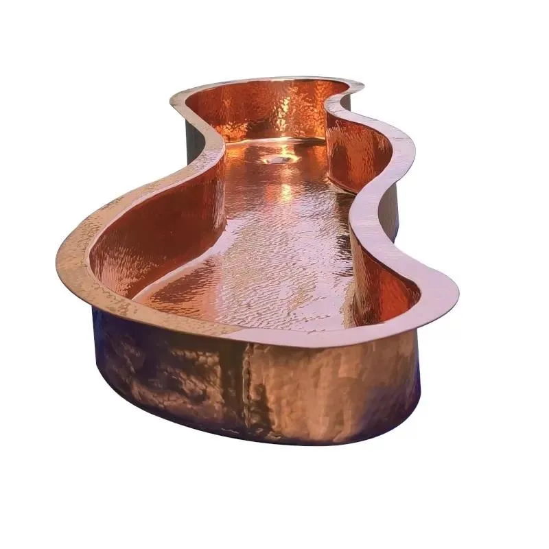 Hand Hammered Curved Copper Bar Sink Wave Streamlined Art Basin Custom Luxury Countertop Design Single Slot Integrated