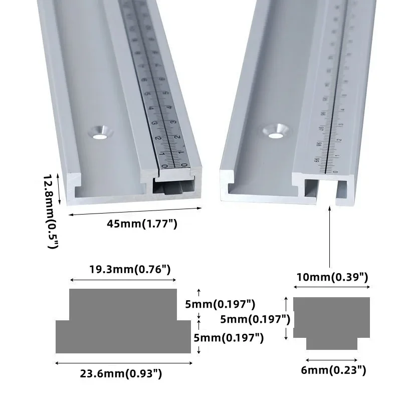 400/500mm Aluminum Alloy T Track Slot with Fixed Scale / Movable Scale T-tracks DIY Router Table Saw Woodworking Tools 45 Type