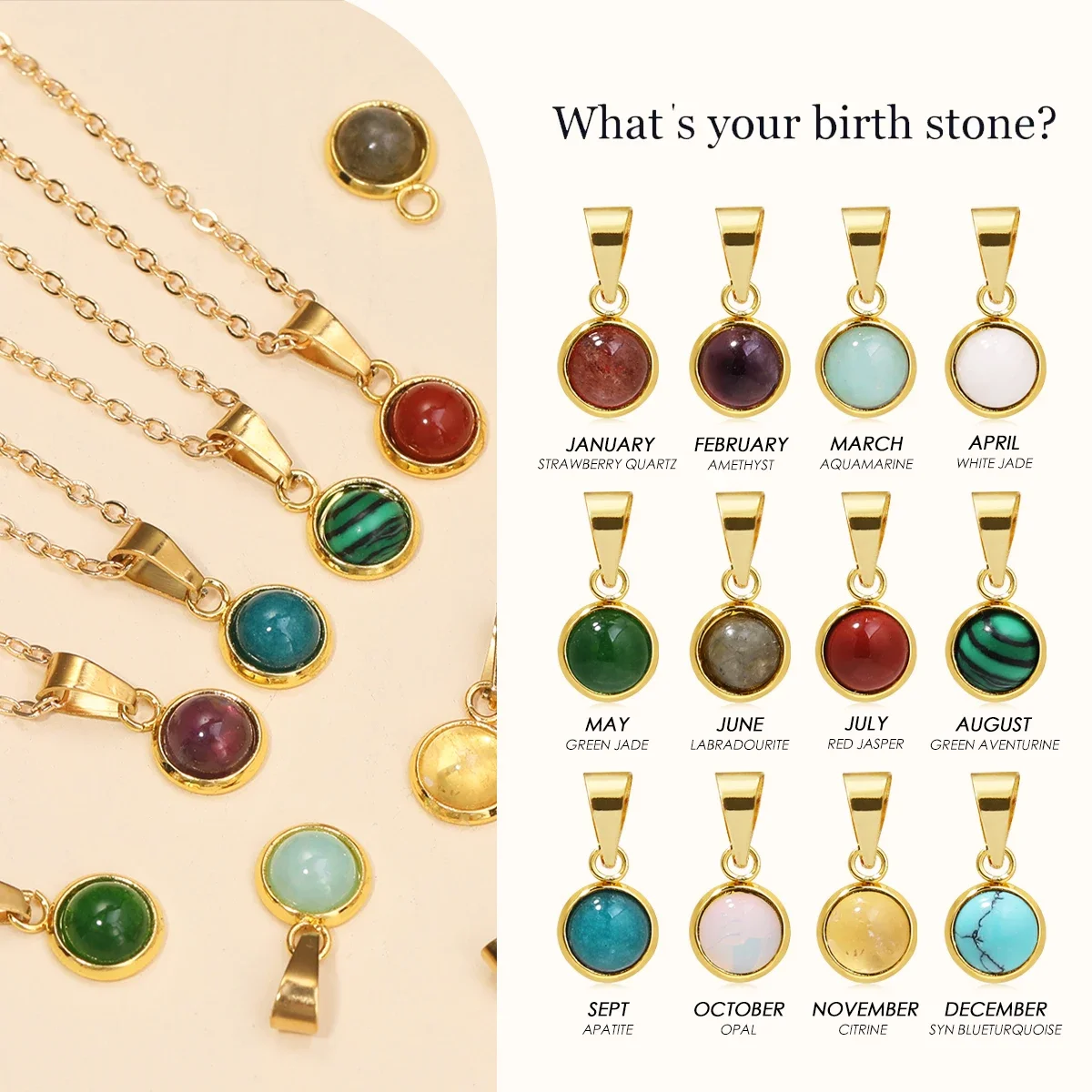 

Natural Stone Stainless Steel Necklace - Women's Natural Amethyst Agate Birthday Birthstone Pendant Necklace Memorial Gift