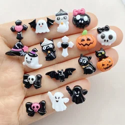 20pcs Resin Mini Colorful Painted Bat Pumpkin Skull Ghost Cat Figurines Flat back Scrapbook DIY Halloween Decor Nail Art Crafts