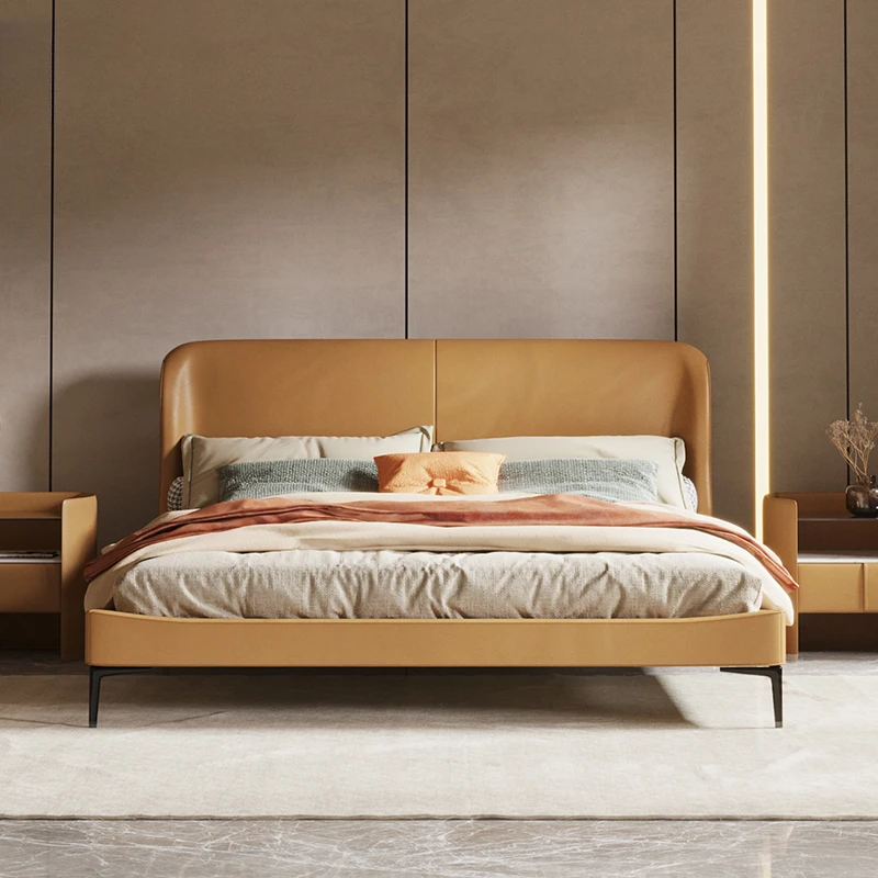 

Italian bed, light luxury, modern simple leather, 1.51.8 meters marital bed, master bedroom bed, queen bed