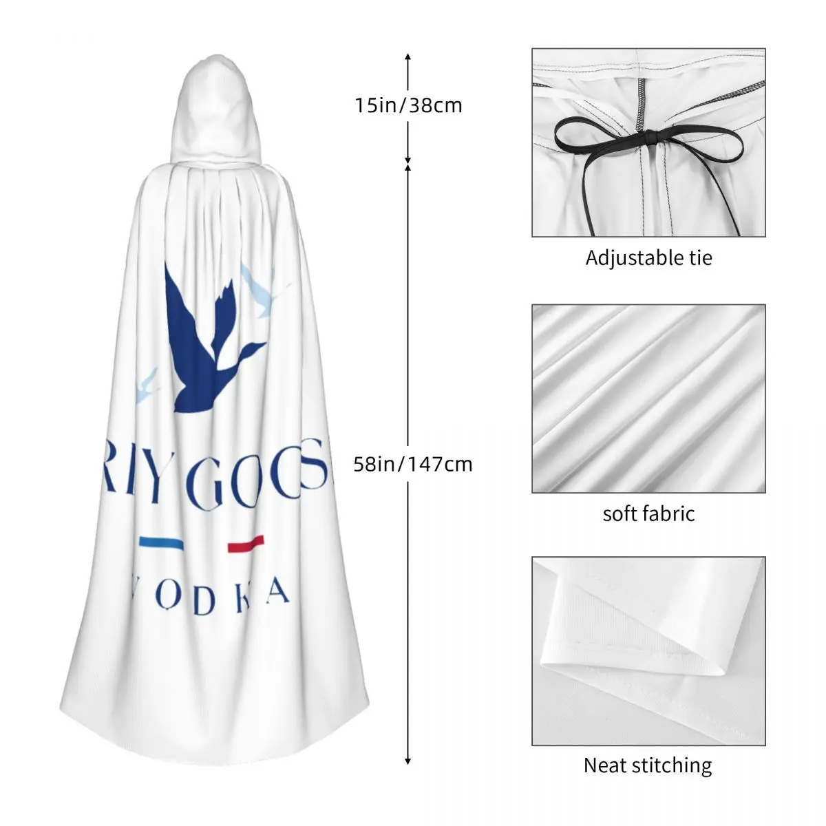 Grey Goose Vodka Long Hooded Cloak Witch Medieval Costume Cosplay Cape HalloweenVampire Adult Unisex - view 5