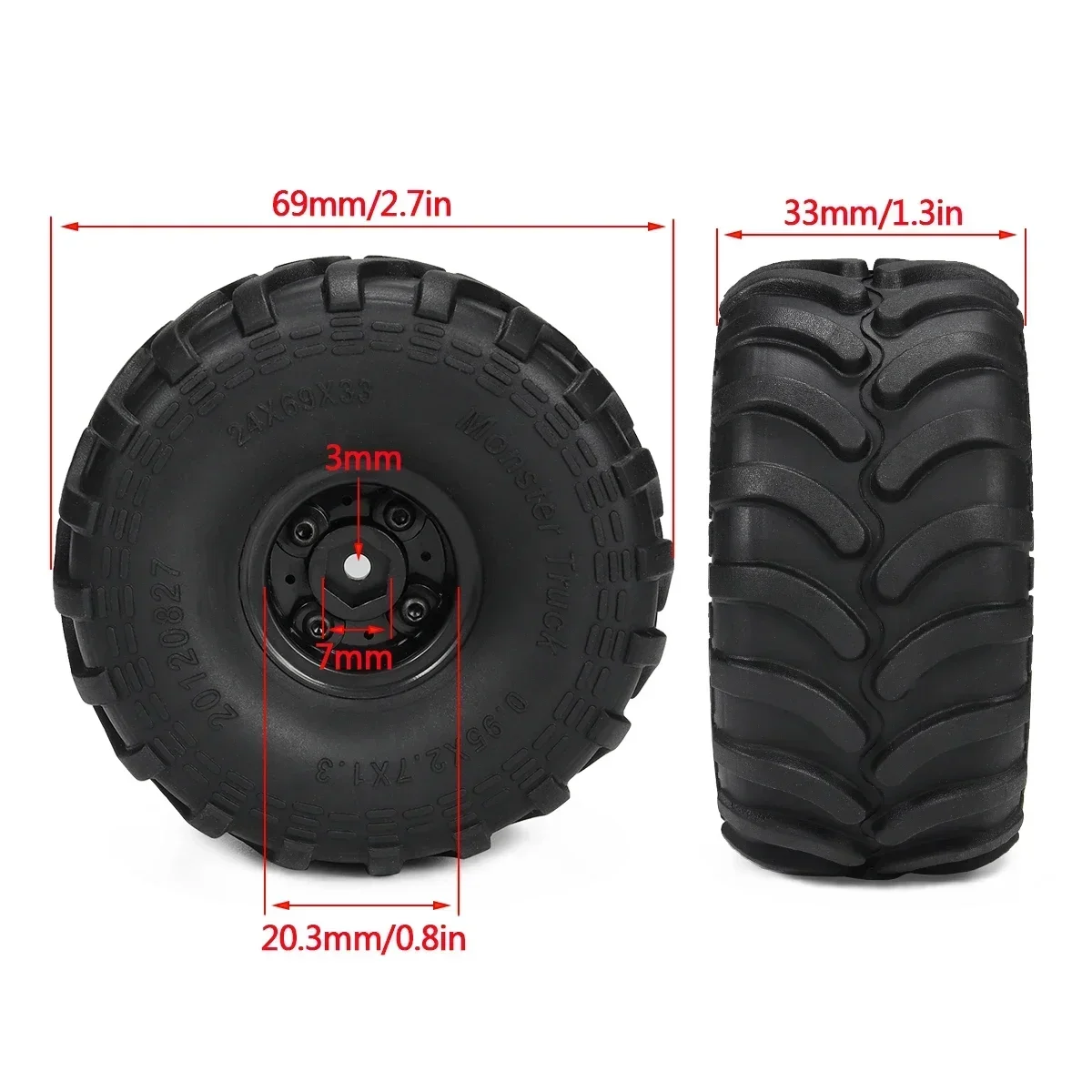 4pcs Monster Truck Tires with Wheels Rim 1:24 RC Car Tires for Axial SCX24 FMS FCX24 K5 Blazer AX24 Upgrade Parts