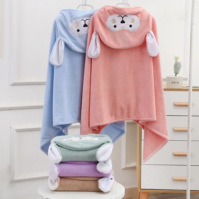 Coral Velvet Cartoon Bath Towel Monkey Bathrobe Children's Lamb Hug Infant and Child Small Yellow Duck Cape Large Bath Towel