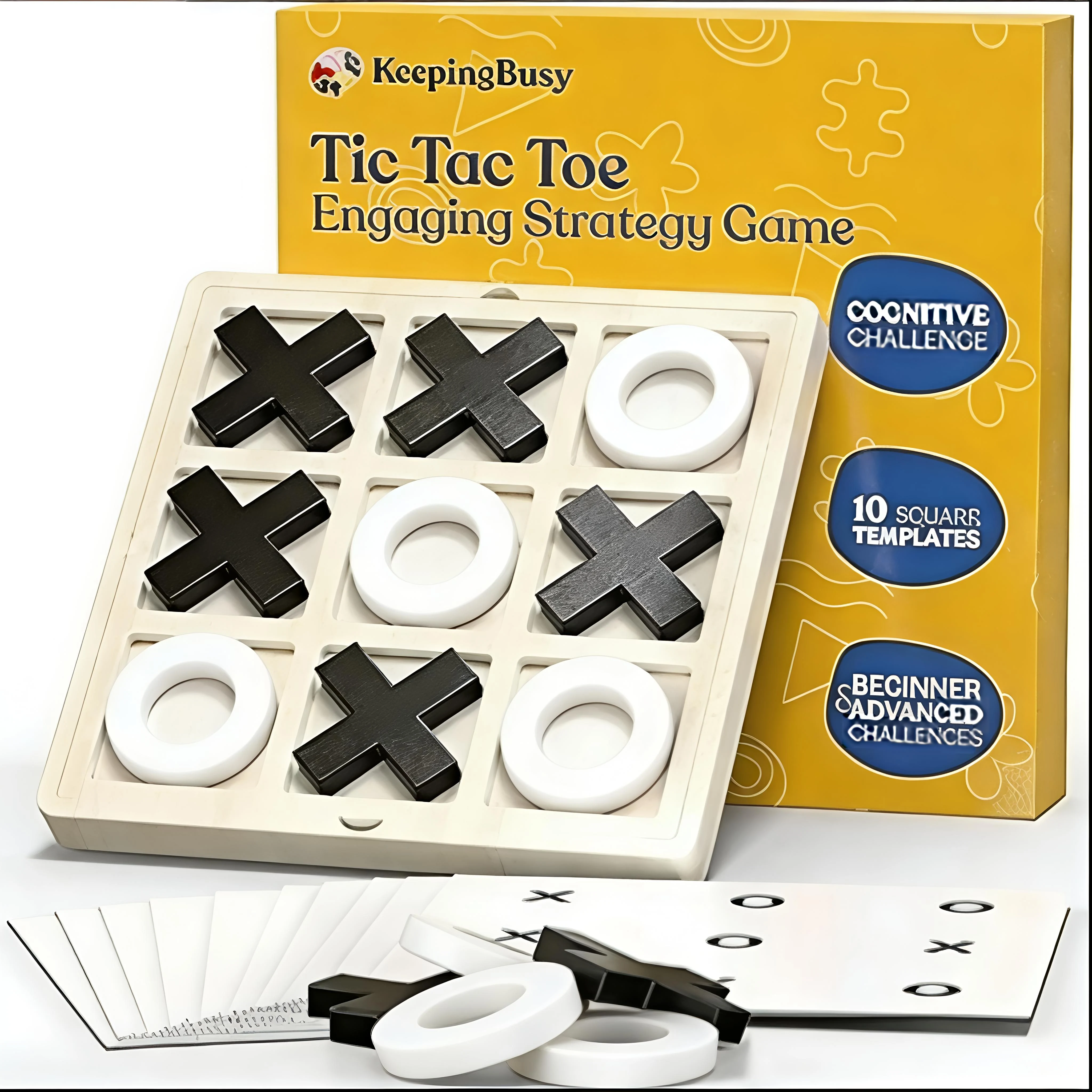 

Montessori Wooden Mini Chess & Tic Tac Toe 2-in-1 Jigsaw Board -Early Educational Brain Training Game for Kids, Party Travel Toy