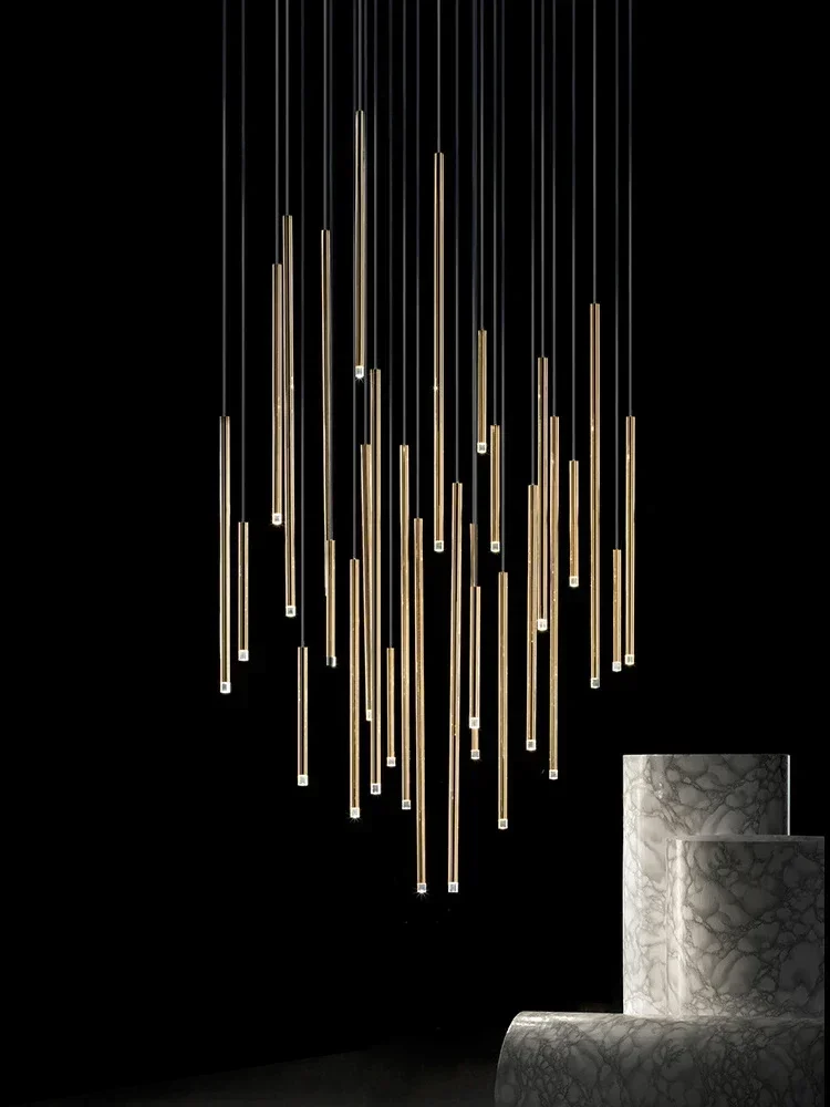 Imagem -03 - Lustre Led Moderno Tubo Dourado Lâmpada Suspensa Escadaria em Vivenda de Luxo e Hotéis Luminária Interior Elegante