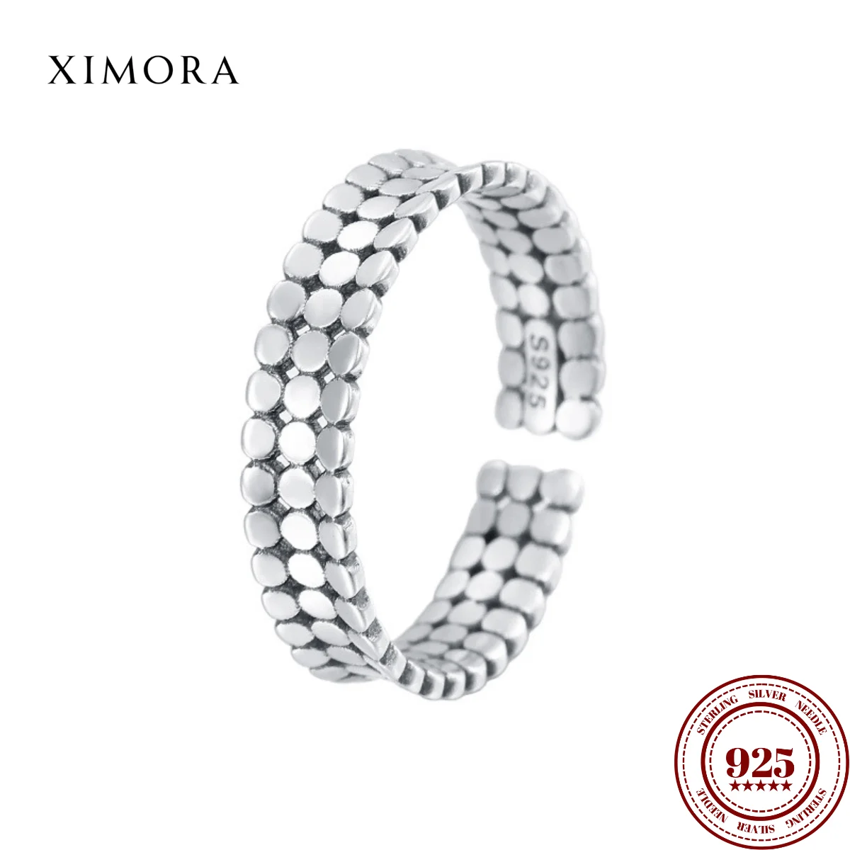 

XIMORA S925 Silver Dot Multi-Layer Ring for Women Minimalist Niche Design Silver Jewelry Open-Style Index Finger Ring