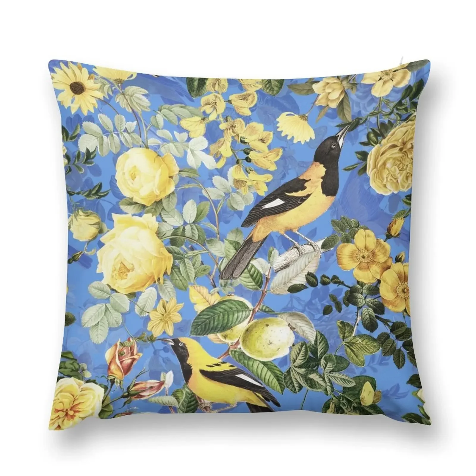 Antique Blue And Yellow Botanical Flower Rose Botanical Garden Throw Pillow pillow cover luxury Christmas Pillows pillow