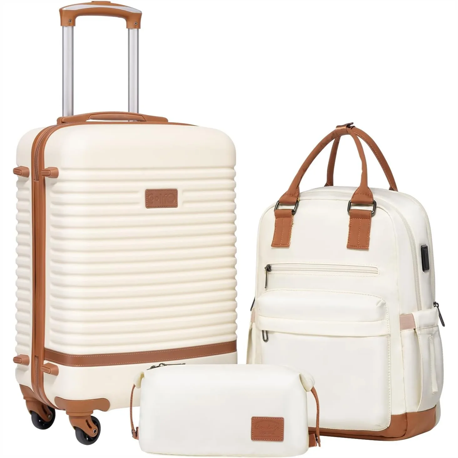 

3 Piece Luggage Set Hardshell Carry On Travel Suitcase TSA Lock Spinner Wheels Lightweight Durable White
