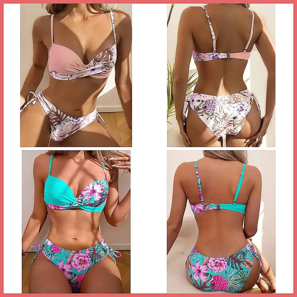 

Sexy Push Up Bikini Set for Women, Floral Print Brazilian Beach Swimsuit Two Piece Bathing Suit (Characters: 78)