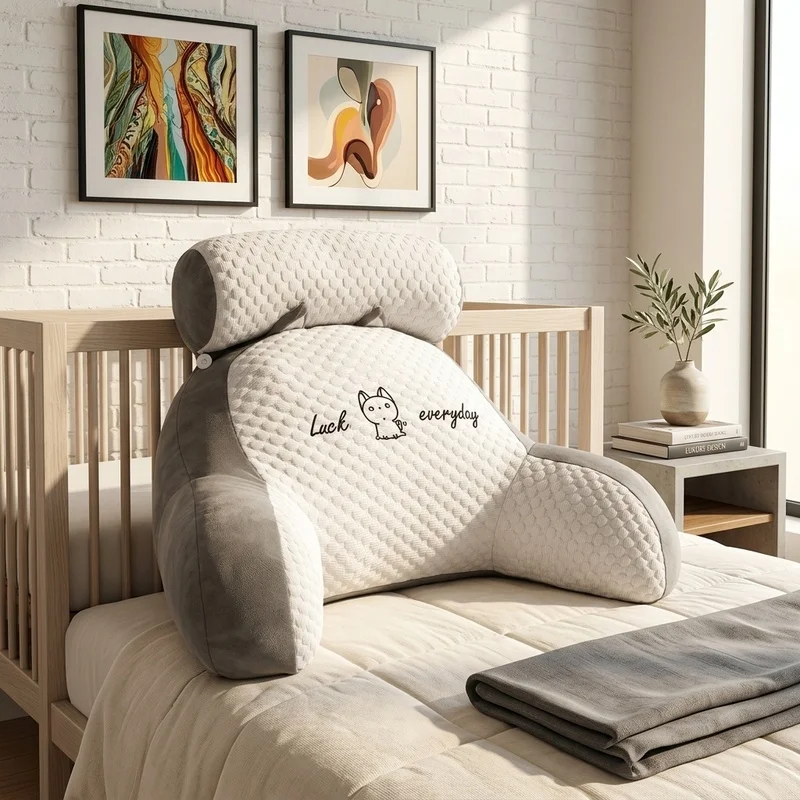 1pc Adjustable Reading Pillow Ergonomic Back Support Cushion for Bed Sofa Floor Quilted Breathable Washable Gray Cushion