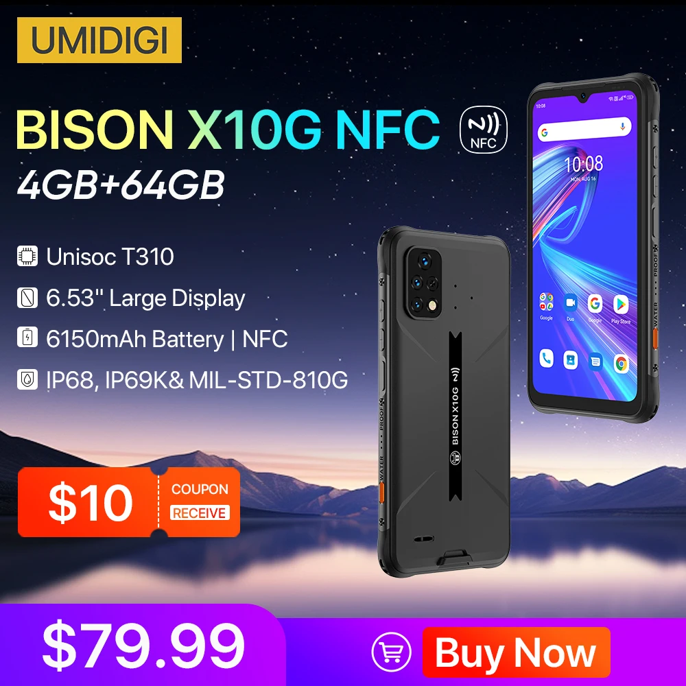 [Premiere] UMIDIGI BISON X10S X10G 6150mAh bateria wersja globalna smartfon NFC + 4GB + 64GB IP68/IP69K wodoodporny wytrzymały nowy telefon