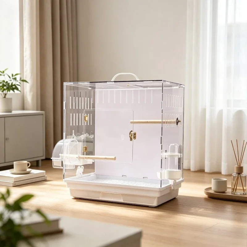 Acrylic Bird Cage House Habitat Aviary Transparent Large Warm Anti-Splash Viewing Breeding for Budgie Cockatiel Lovebird Parrot