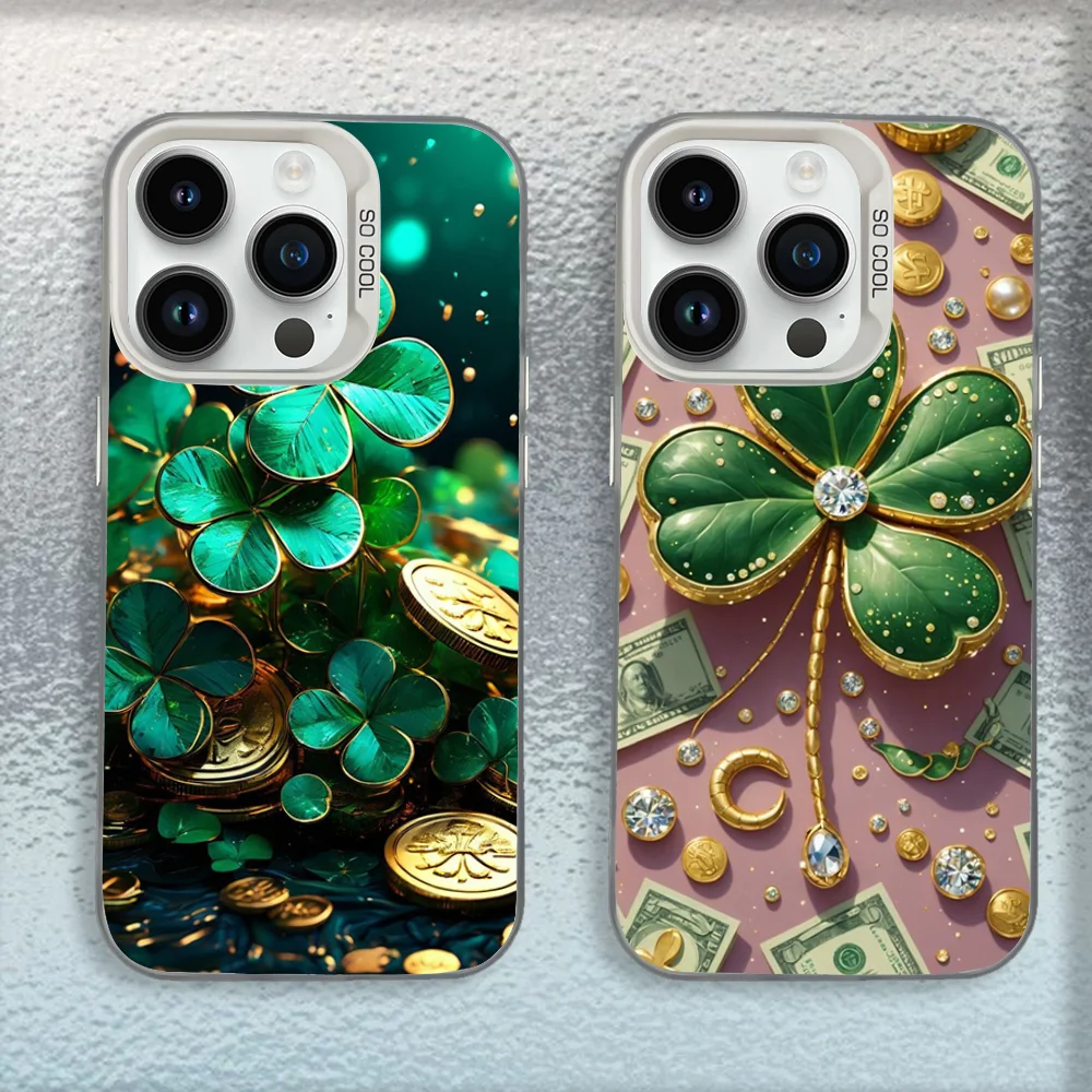 

four leaf clover Phone Case For iPhone 16,15,14,13,12,11,Mini,Pro,MAX White Matte Shockproof Cover