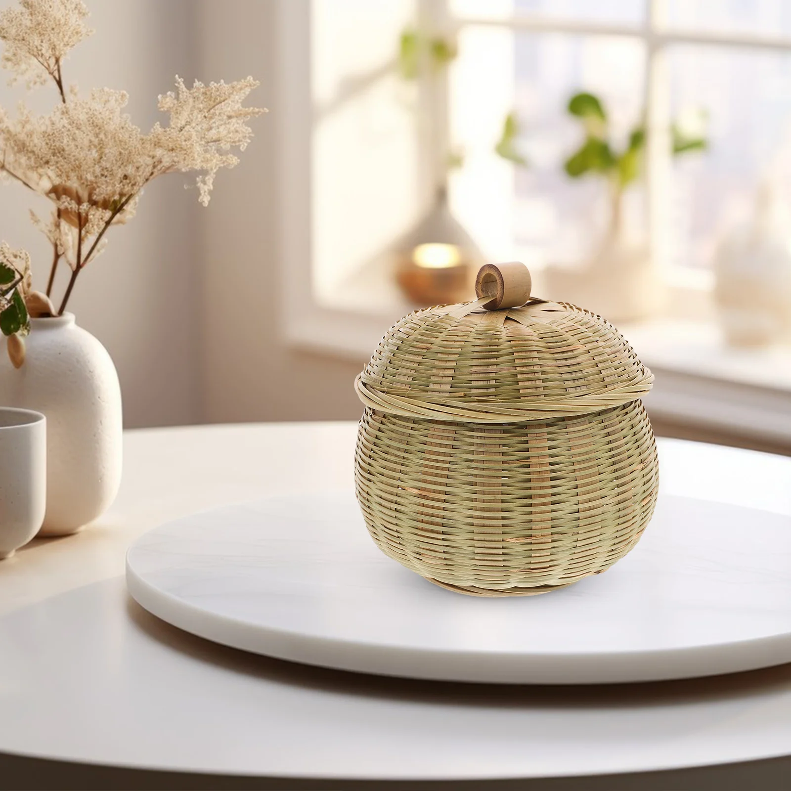 

Large Bamboo Storage Basket with Cover Multi Purpose Food Organizer for Kitchen Home Office Supermarket Decorative Egg Storage