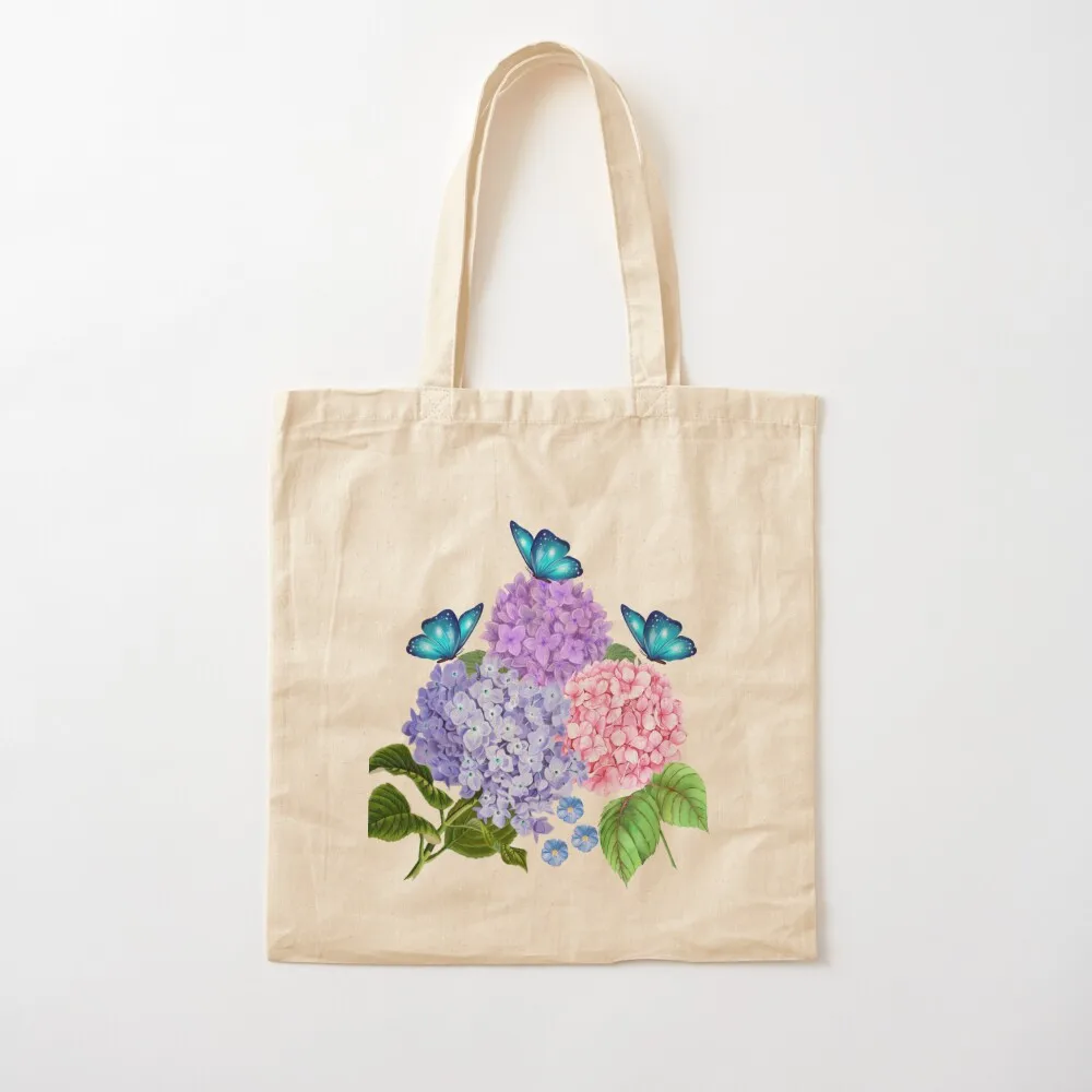 BRANCH OF HYDRANGEAS WITH BUTTERFLY Tote Bag eco bag folding shoping bag custom tote Portable shopping