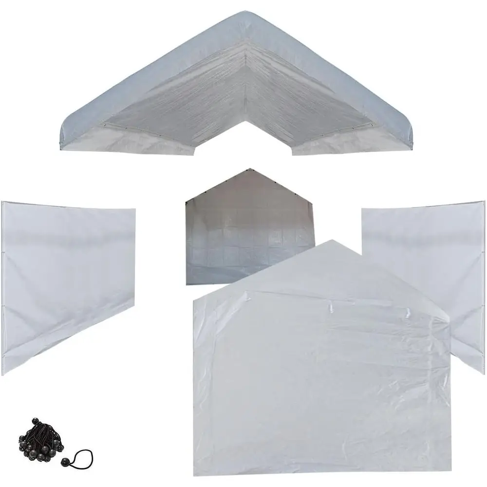 

10x20 White Carport Cover with Valanced Roof and 4-Sided Walls (5-Piece Set)