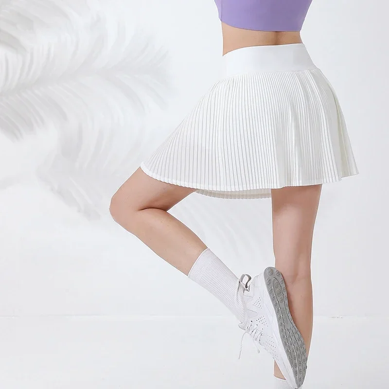 Golf Ballet Table Skirt Shorts Women White Tennis Clothes Pleated Mini Skirt With Pockets Workout Gym Yoga Badminton Sport Wear