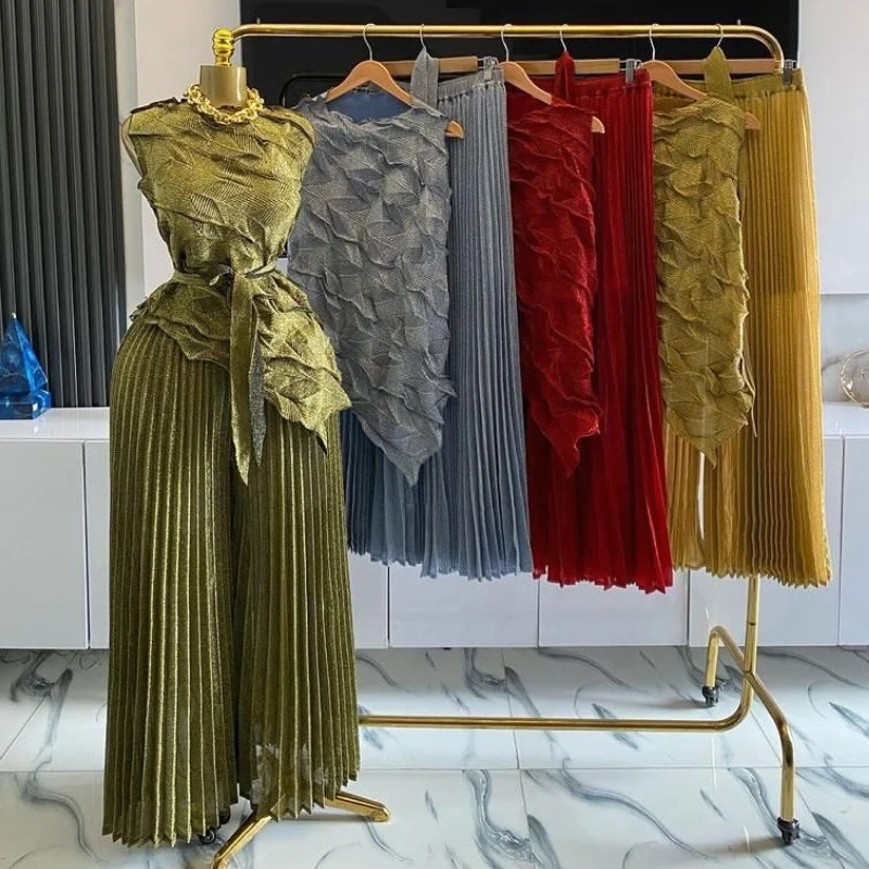 

Pant Set Women Two Piece Sets Strapless Matching Sets Floral Tops Wide Leg Long Pants High Waist Pleatd Y2k Streetwear Elegant