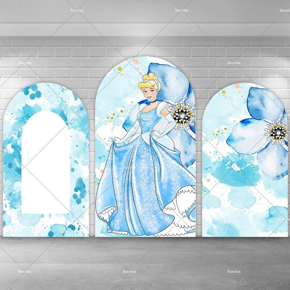 Disney Castle Princess Cinderella Round Backdrop Covers Flowers Glass Slipper Carriage Girls Birthday Party Arch Wall Background