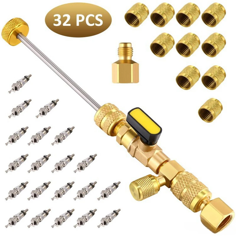 For with R22 R12 R407 R410 R404 R32 R600 HVAC System Valve Core Remover Installer Tool Kit with Dual Size 1/4 and 5/16 Port