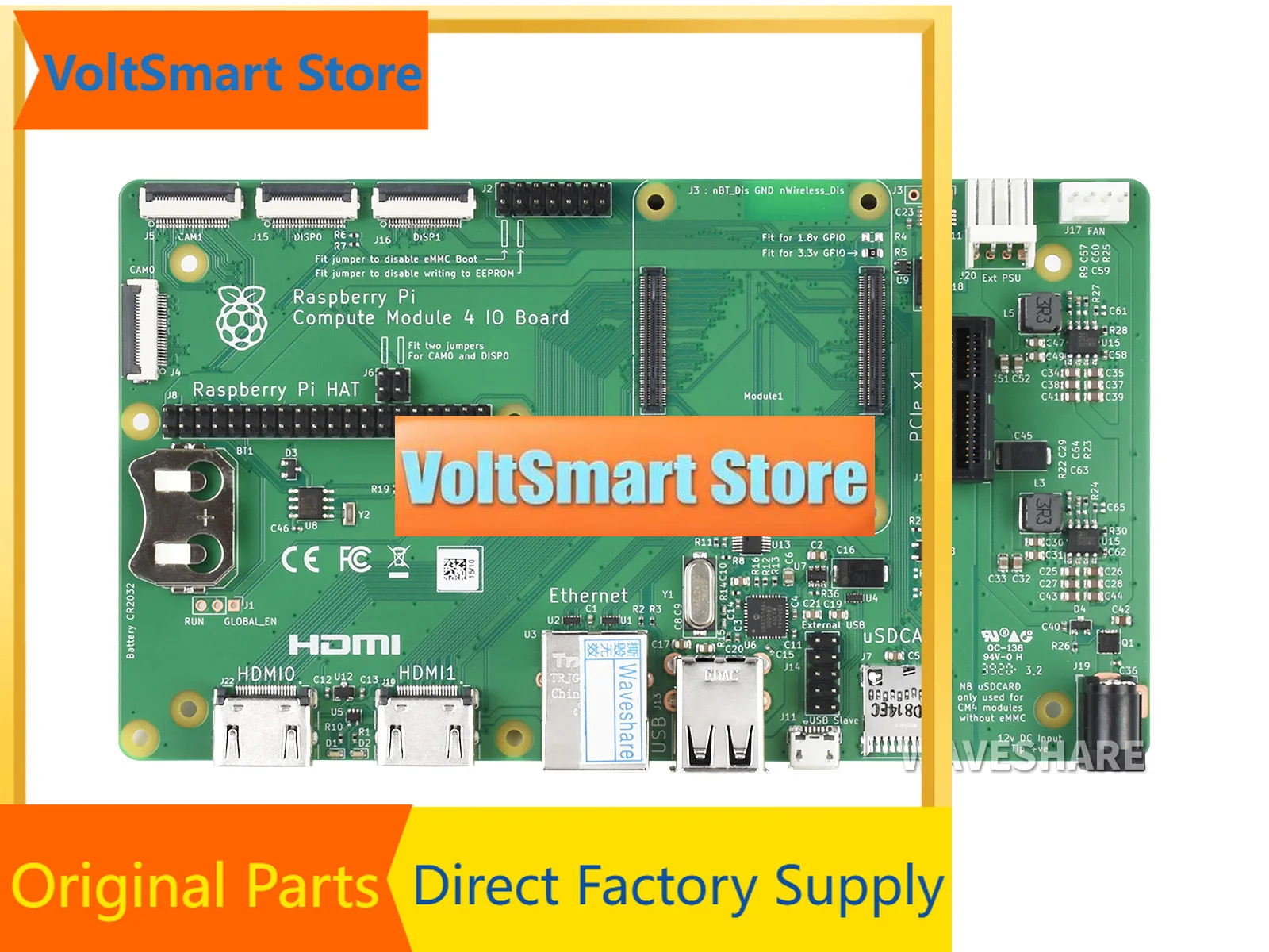 VoltSRaspberry Pi Compute Module 4 IO Board - PoE Ready, Dual HDMI 4K, PCIe, Gigabit Ethernet, GPIO 40-Pin For Embedded Developm