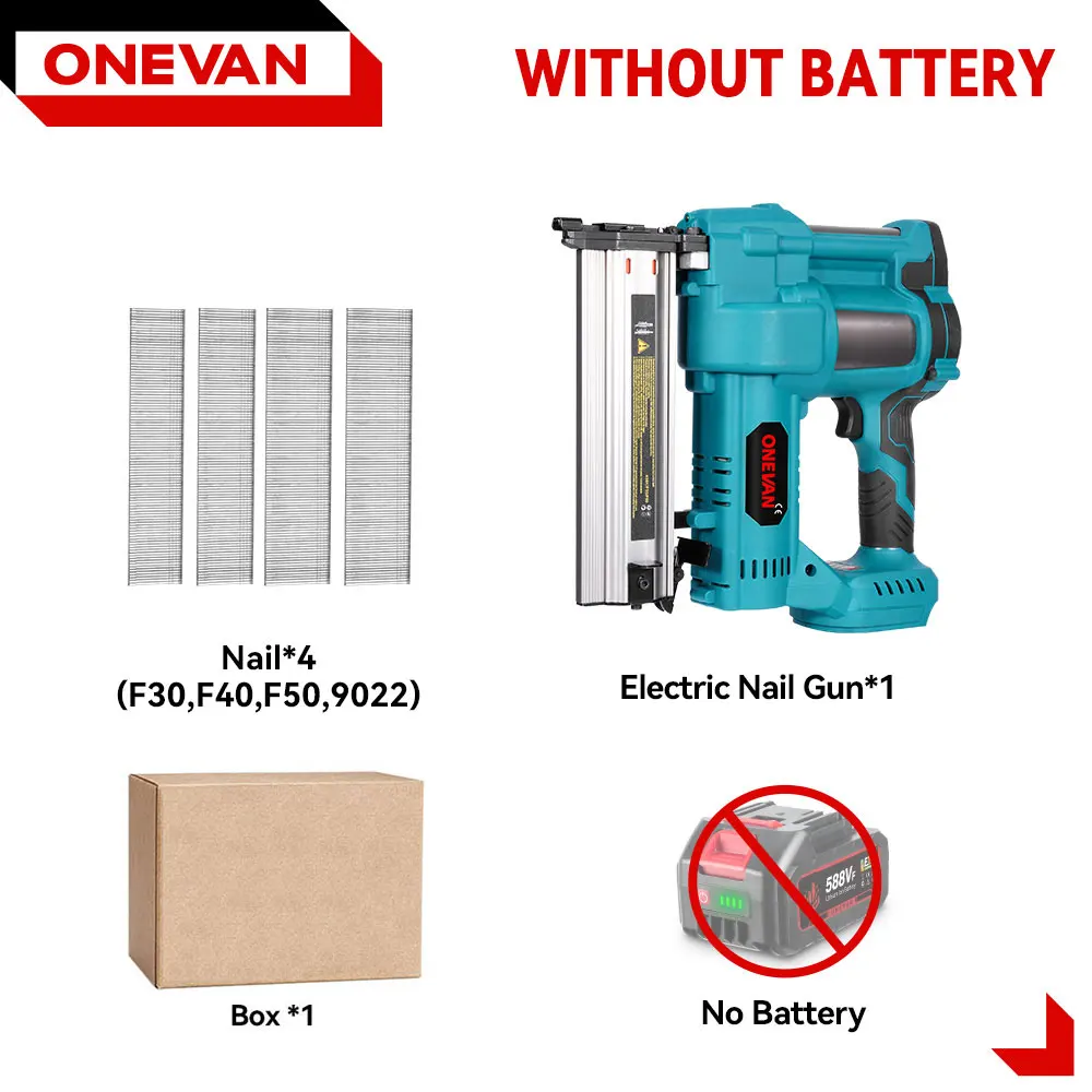 ONEVAN 2in1 Borstelloze Elektrische Schiethamer Diepteverstelling Tacker Nietmachine F15-F50 Meubels Nietpistool Voor Makita 18V Batterij Pin