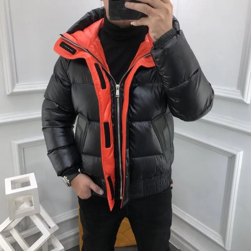 New Winter Mens Thicken Warm Medium Long Hooded Down Coat Stand Collar Zipper Fashion Casual Jacket Male High Street Overcoat