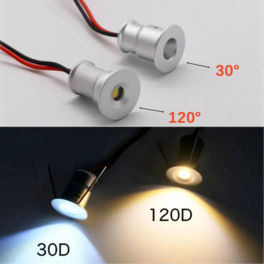 1W LED Mini Spotlight 15mm Cutout Recessed Lighting DC3V/12V IP65 Home Kitchen Ceiling Light 30D/120D Beam Angle Dropshipping