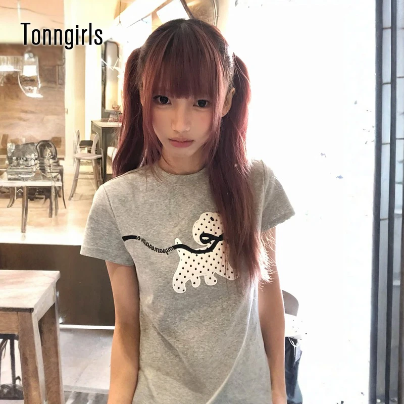 Tonngirls – t-shirt de style coréen pour femmes, manches courtes, imprimé graphique, Streetwear Y2k, Vintage, japonais, années 2000
