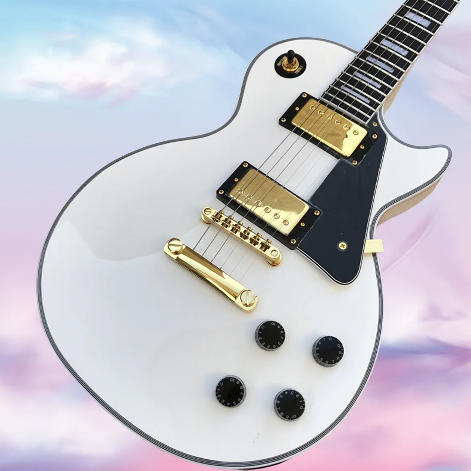 Made in China, white Lp electric guitar, gold hardware, rosewood fingerboard, 2 pickup guitars, free shipping