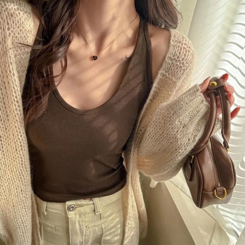 Modal Threaded Slim Skinny Spice Girl Neck Small Suspender Vest Women's Inner Design Sense External Sleeveless Top