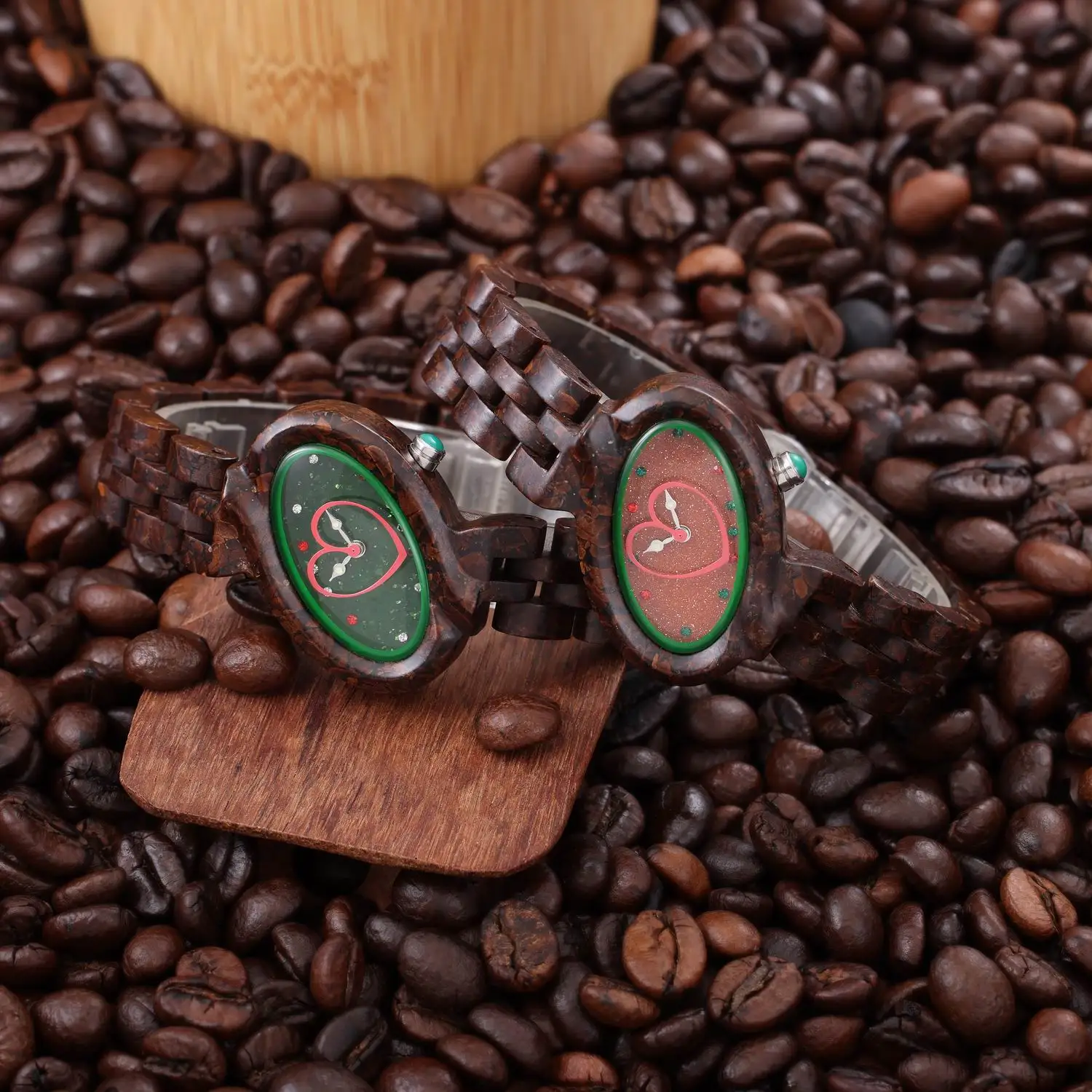 Woman Watch made of coffee beans with Natural crystal sandstone Dial Lady watch