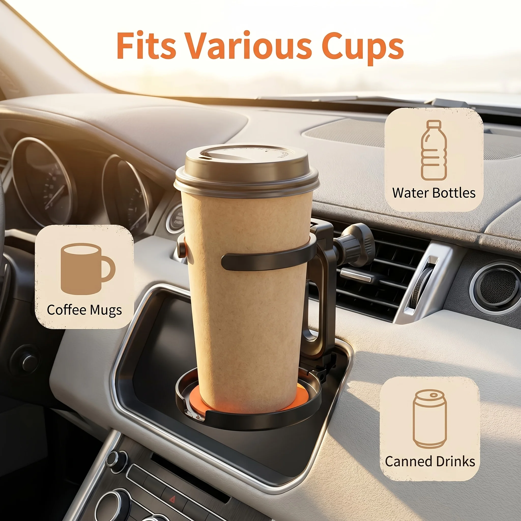 3/1 Piece Set of Foldable Car Air Vent Cup Holder, Black with Orange Anti-Slip Mat, Multi-Cup Holder Suitable for Commuters, Road Trips, and Truck Drivers, Please Check the Details before Purchasing if Some Air Vents A