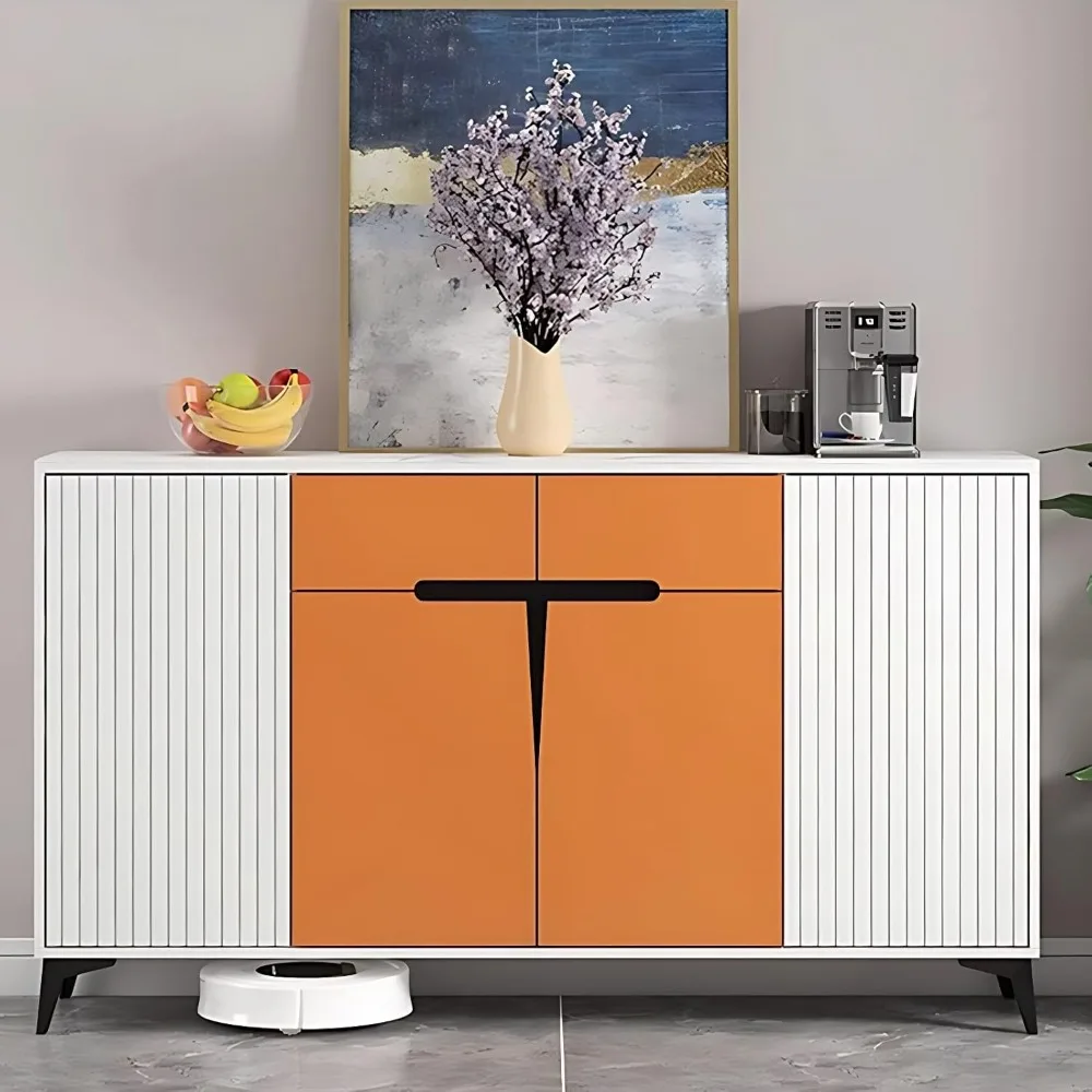 

Sideboard Buffet Cabinet - Modern Buffet Cabinet with Sintered Stone Tabletop, Solid Wood Storage Cabinet(Orange, 68'')